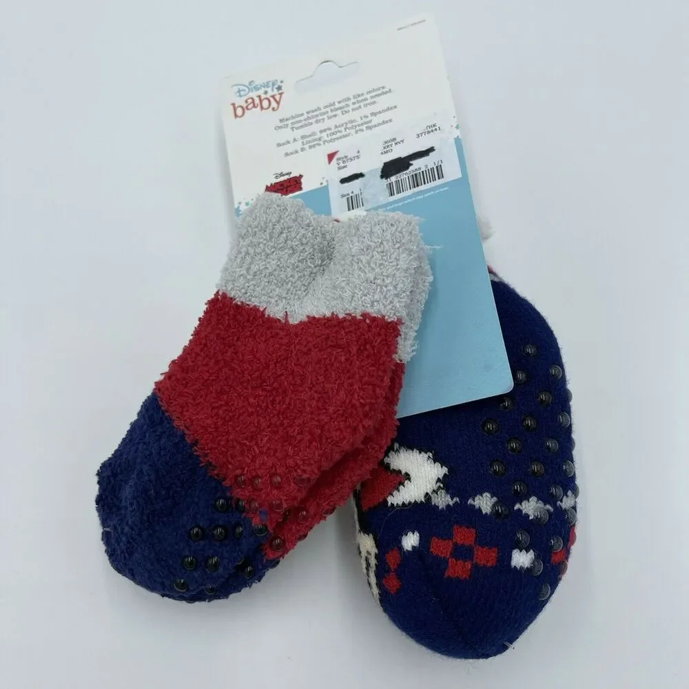 Disney Mickey Mouse Fuzzy Cozy Socks 2 Pairs 12-24 Months NWT Stocking Stuffers